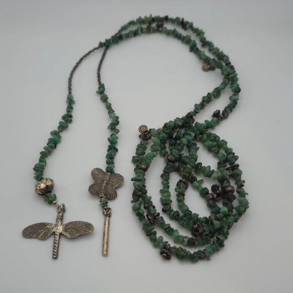 60 Inch 925 Sterling Silver Chrysoprase And Nephrite Long Necklace B6 - Picture 1 of 7